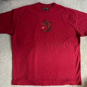 Vintage Y2K Abercrombie & Fitch Men's Red Burgundy Dragon T-shirt RARE
